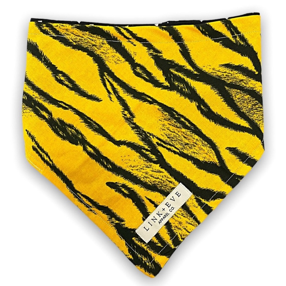 Handmade Reversible Pet Bandana, Dog Bandana, Tiger Print Cotton Bandana Large